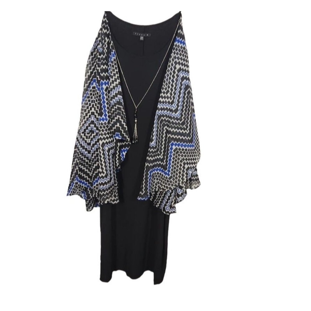 Tiana B. Black Dress With Sheer Wrap in Black and Blue size 24W
